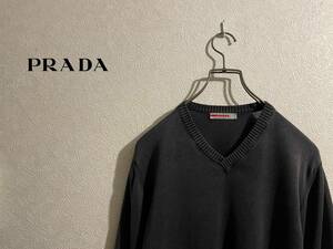 ◯ イタリア製 PRADA ウォッシュド Vネック コットン ニット / プラダ セーター グレー 46 Ladies #Sirchive