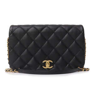 （中古）シャネル CHANEL マトラッセ クラシック シーズン フルフラップ チェーン ショルダーバッグ カーフスキン ブラック 黒 AS2006 箱付