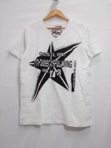 67 送60サ 0307$D18 DIESEL ディーゼル メンズ Vネック半袖プリントTシャツ ホワイト サイズS 中古品