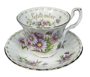 英国ビンテージ Royal Albert ロイヤルアルバート「Flower of the Month Series Michaelmas Daisy」ティーカップ＆ソーサー 9月 TAY610