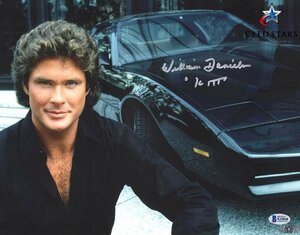 【CS特許】ナイトライダー ウィリアム・ダニエルズ 直筆 サイン + KITT 追加インスク入り 11×14 ポスター ベケット社 筆跡鑑定 証明書