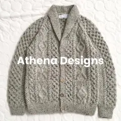 Athena Designs　ショールカラーカーディガン　ケーブル　木目ボタン