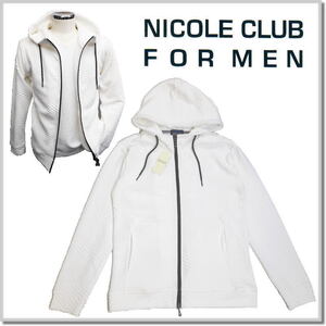 ニコルクラブフォーメン NICOLE CLUB FOR MEN ジオメトリックジャガードフードパーカー 4164-9902-09(WHITE)-46(M) Zipパーカ