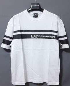 [新品] 12A(12歳) EA7 / ARMANI JUNIOR　コントラストボーダーロゴ入り【半袖Tシャツ】◆2024年春夏モデル　男の子用 150cm　◆色：白