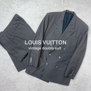 希少 LOUIS VUITTON ルイヴィトン ダブルスーツ セットアップ モヘア混 グレー XL ヴィンテージ