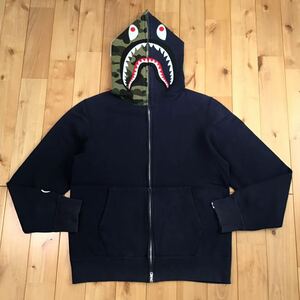 1st camo green × navy シャーク パーカー Mサイズ a bathing ape BAPE shark full zip hoodie エイプ ベイプ アベイシングエイプ i8al