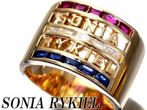 1円～【ジュエリー極】SONIA RYKIEL 天然ルビー0.72ct＆ブルーサファイア0.71ct＆ダイヤ0.43ct 超高級K18YGリング h6876iol【送料無料】