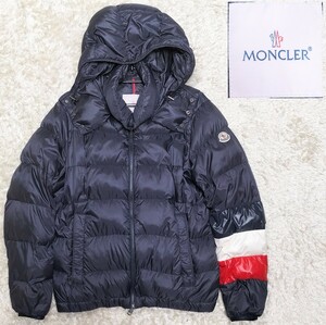 【美品★2019年製】サイズ2 MONCLER トリコロール切替ダウンジャケット/ネイビー◆WILLM☆モンクレール (00)