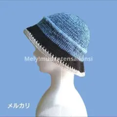 グラニースクエア ハット 帽子 ニット クロシェ編み 春 青 黒 灰