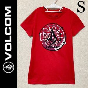 １回着新品同様☆VOLCOM ロゴ半袖Ｔシャツ S 赤 レッド ボルコム