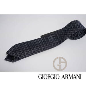 ネクタイ モダンなスクエアデザイン ネイビーブルーグレー ジョルジオアルマーニ ソリッドタイ ナロータイ GIORGIO ARMANI 