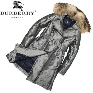 未使用・展示品 38(M)バーバリーロンドン 裏シャドーチェック レディース ファー ライダース ダウンコートBURBERRY LONDONダウンジャケット