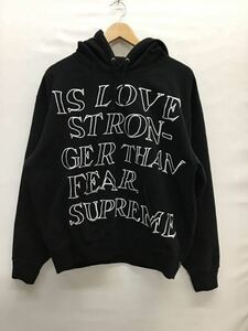 20240102【supreme】シュプリーム Stronger Than Fear Hooded 刺繍 パーカー フーディ ブラック S 23ss