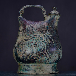 『漢・青銅器彫・無馬チェーン壺』極細工 置物 古賞物 中国古玩 中国古美術