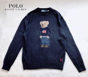 最新作　完売　RALPH LAUREN ラルフローレン　ベア　コットンリネン　セーター　ネイビー　M