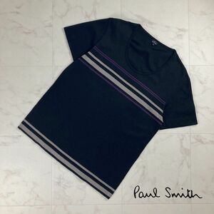 美品 Paul Smith ポール・スミス デザインライン クルーネック 半袖Tシャツ カットソー トップス メンズ 黒 ブラック サイズL*NC384