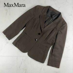 美品 Max Mara マックスマーラ リネン混 テーラードジャケット 背抜き レディース ブラウン サイズ36*KC1257