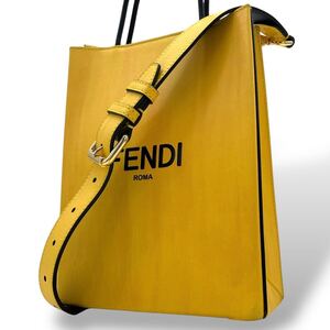 1円 フェンディ FENDI ショルダーバッグ 2WAY ハンドバッグ ショッパーバッグ ボックス BOX イエロー 黄色 斜め掛け メッセンジャー レザー