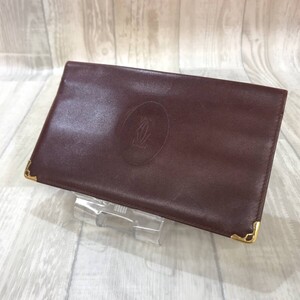 NZ438●Cartier 2つ折り 長財布●ボルドー カルティエ 札入れ ヴィンテージ 折り財布 ロングウォレット