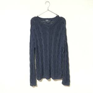 希少 90s★ラルフローレン Ralph Lauren★ハンドニット HAND KNIT オーバーサイズ ざっくり編み ニット セーター メンズ ネイビー size S