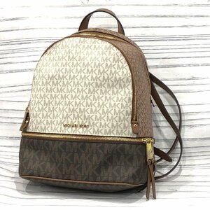 m001 F(100) 美品 MICHAEL KORS マイケルコース バックパック MK 総柄 マルチカラー ブラウン RHEA ZIP リア ジップ リュックサック