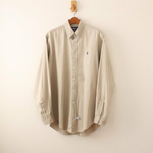 ポロ ラルフローレン 90s BDシャツ コットンツイル生地 マレーシア製 ベージュ系のカーキ L位 （w-2420211）