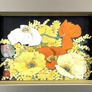 真作■日本画■菊川三織子■『ポピー』■花・共シール・■院展作家・日本美術院評議員 師:堅山南風 総理大臣賞 文部大臣賞　1ｃ