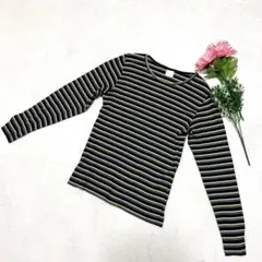 563美品✨【フェリシモ】カラフルボーダー　ストレッチ　リブロンT  綿100%