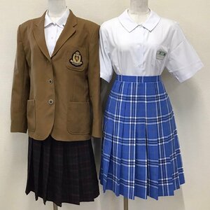 O210/(中古)栃木県 真岡東中学校 女子制服5点 /165A/W63/ブレザー/ブラウス/スカート/キャメル/赤系/水色/チェック柄/Kanko/学生服