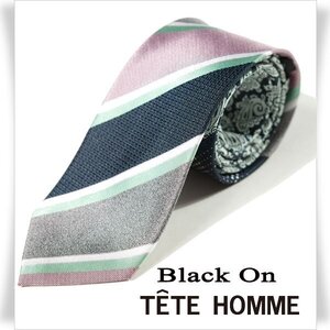 新品1円～★Black On TETE HOMME テットオム シルク絹100% ネクタイ 織柄 グレー ネイビー 正規店本物◆5526◆