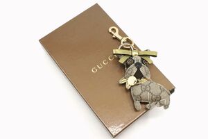 1円〜 グッチ グッチョリ キーホルダー フレンチブルドッグ GGスプリーム バッグチャーム PVCレザー 茶 ブラウン GUCCI 9331k