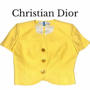 1円〜 希少 Christian Dior クリスチャン ディオール コットン テーラードジャケット ヴィンテージ ビンテージ シェルボタン yellow 9