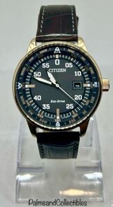 Citizen Eco Drive Pilot Watch E111 Date Leather Strap Stainless Base WR100 海外 即決