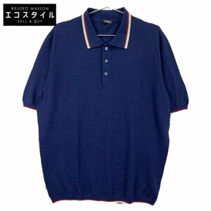 Kiton キートン ブルー UK285PE13 シルクリネン サマーニット ポロシャツ ブルー XL トップス シルク メンズ 中古