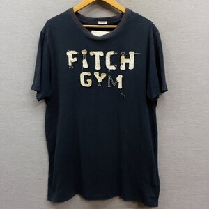 G491 Abercrombie & Fitch アバクロンビーアンドフィッチ 半袖 Tシャツ XL ネイビー ロゴ フロッキー プリント ダメージ加工 古着 アメカジ