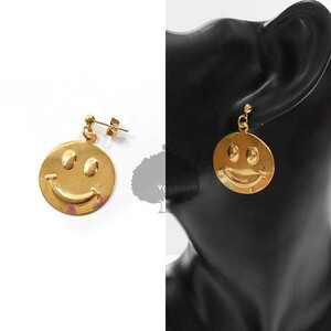 YGG★新品 SMILE スマイリー ニコちゃんモチーフ ピアス ゴールド 金 smiley earrings イヤリング 1個 片耳