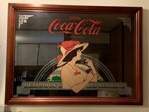 87 コカコーラ　Coca-Cola 大型ミラー　コカコーラレディ大型ディスプレイ113x83x3.5 美品　マニア　コレクション