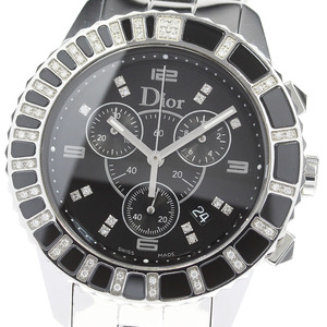 ディオール Dior CD11431E クリスタル 14P ダイヤベゼル クロノグラフ クォーツ レディース 良品 _824174【ev10】