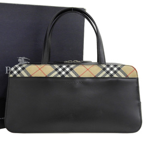 【本物保証】 箱付 超美品 バーバリー ロンドン BURBERRY LONDON ノバチェック ハンドバッグ ナイロン レザー ブラック