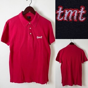 ★【国内正規品 希少】TMT Big Holiday ティーエムティー コットン100％ 胸元 刺繍ロゴ 半袖 鹿の子 ポロシャツ L レッド