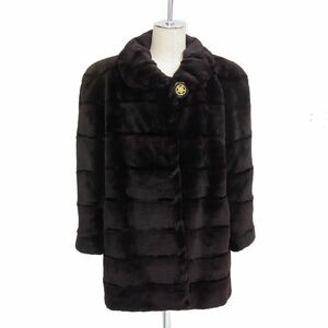 美品 高級毛皮◇MINK FUR シェアードミンク コート 襟縁ステッチ ボルドー レディース フリーサイズ