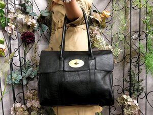 ●超美品●MULBERRY マルベリー●Bayswater ベイズウォーター●カーフ レザー 本革●トート バッグ●黒●G金具●肩掛け●A4 書類●Js53500