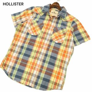 HOLLISTER ホリスター 春夏 ロゴ刺繍★ 半袖 ウエスタン チェック シャツ Sz.XL　メンズ 大きいサイズ　C4T04671_5#A