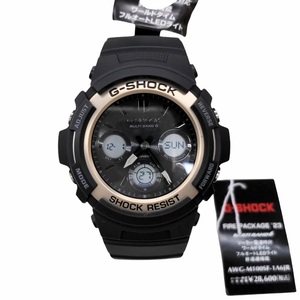 未使用品 CASIO カシオ G-SHOCK AWG-M100SF-1A6JR デジアナ 文字盤ブラック 二針 デイト ゴールド ファイアーパッケージ 2023年モデル