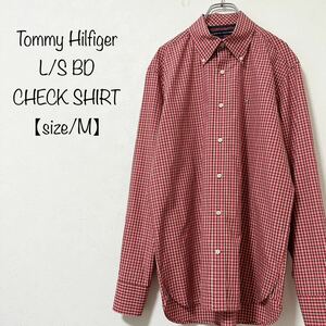 美品★Tommy Hilfiger★トミーヒルフィガー★長袖BDシャツ★チェック★フラッグロゴ★レッド/赤★M