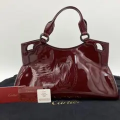 【Cartier】ハンドバッグ　マルチェロ ドゥ　パテントレザー　ボルドー