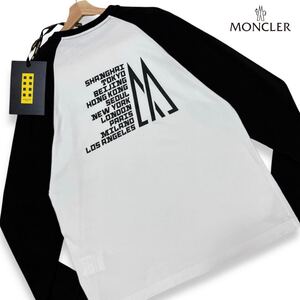 未使用/Lサイズ●MONCLER GENIUS モンクレール ジーニアス バイカラー 長袖 クルーネックTシャツ ロゴ ホワイト ブラック 白 黒 メンズ