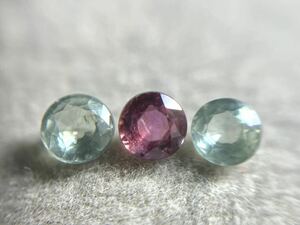  非加熱サファイア 3個ロット 1.21ct t.w 4-4.2mm ラウンド　グリーンピンクパープル宝石★100円スタート★