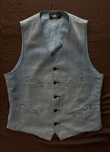 【希少】極美品 RRL ABRAMS INDIGO COTTON VEST ダブルアールエル 刺し子 ベスト ジョニーデップ インディゴ ラルフローレン M