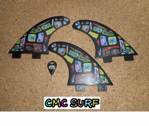 送料無料▲CMC SURF オリジナルプリント　FCS M-5 TRI FIN SET　黒ベースセット 新品